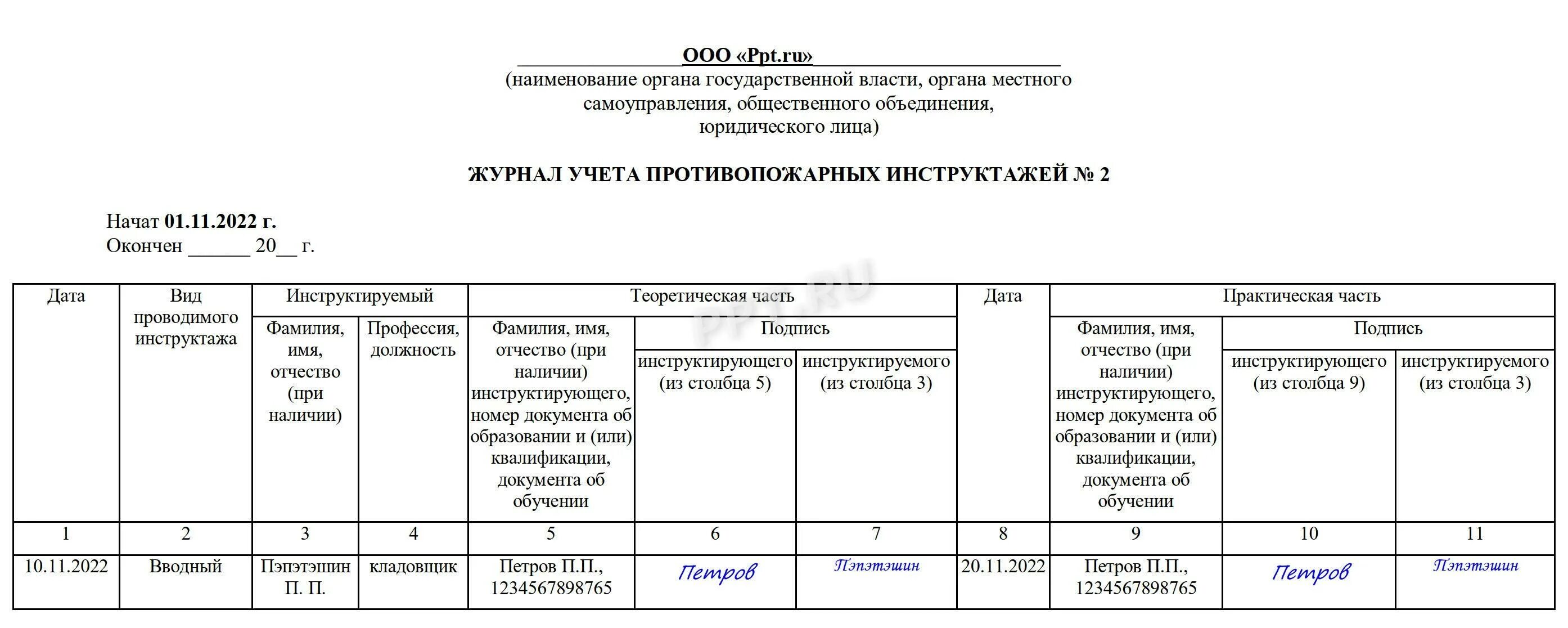 Журнал учета пожарных инструктажей 2023