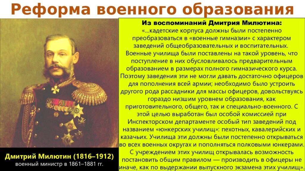 Военная реформа Дмитрия Милютина 1862 - 1874. Милютин при Александре 2.