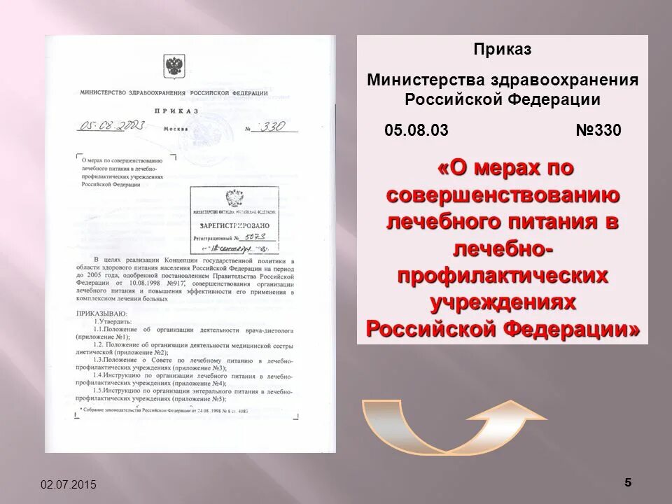 Лечебное питание приказы министерства