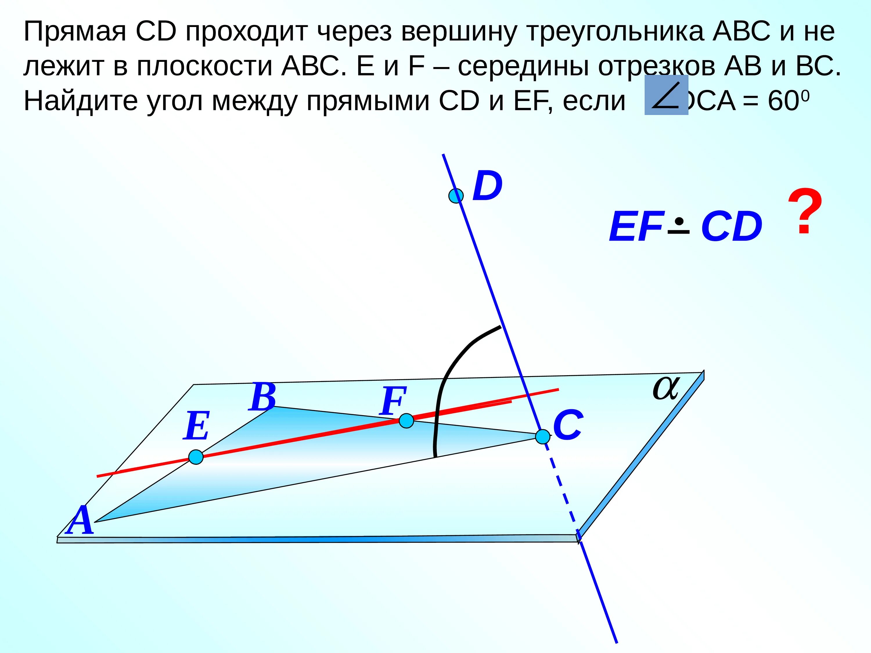 Через вершины треугольника abc. Прямая лежит в плоскости. Угол между прямой и прямой лежащей в плоскости. Не лежит в плоскости. Угол между прямыми 10 класс.