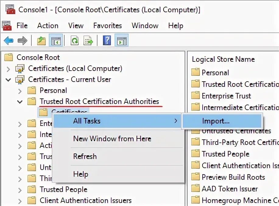 Trusted root certificates