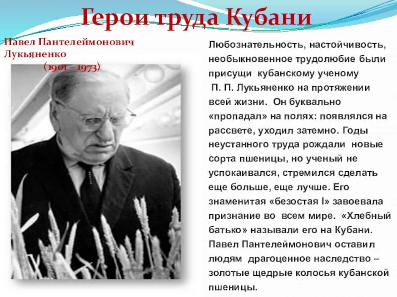 Герои труда Кубани Лукьяненко. Труженики россии доска