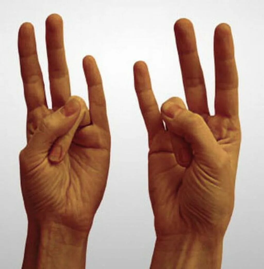 Средний и безымянный палец. Указательный и средний палец. Большой средний палец. Три пальца.