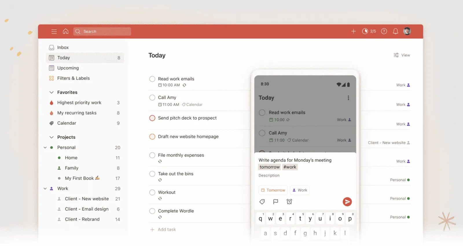 Todoist — скриншот интерфейса