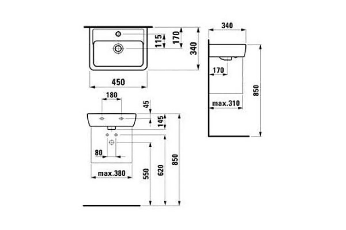 Раковины каких размеров бывают. Мини-раковина Laufen Pro 816957. Мини-раковина Laufen Pro 8.1595.5.000.104.1 схема монтажа. Подвесная мини-раковина Laufen Pro s 45x34 8.1596.1.000.104.1. Минимальные габариты умывальника.