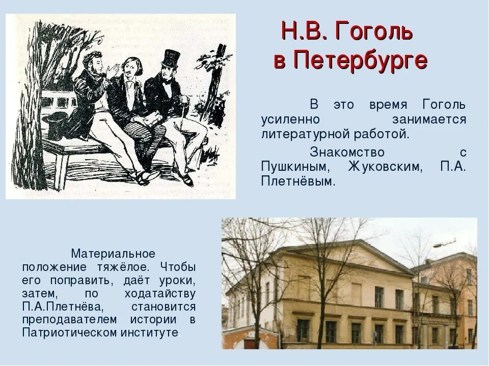 Гоголь время жизни. Жизнь Гоголя в Петербурге. Гоголь после гимназии. Гоголь переехал в Петербург.