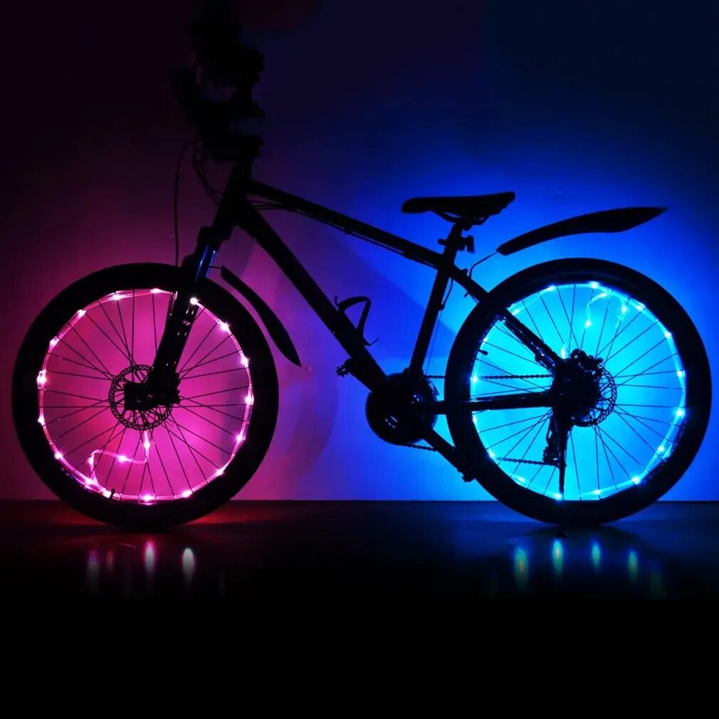 Light bikes. Подсветка для велосипедных колес wheel light spoke light, 20 led. светящийся велосипед. яркий велосипед. светящиеся колеса на велосипед.