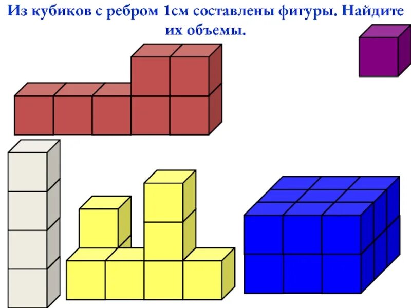 Из скольких кубиков состоит параллелепипед. Фигуры из кубиков. Объем фигур из кубиков. Фигуры из кубиков на математике. Объем фигуры в кубиках.