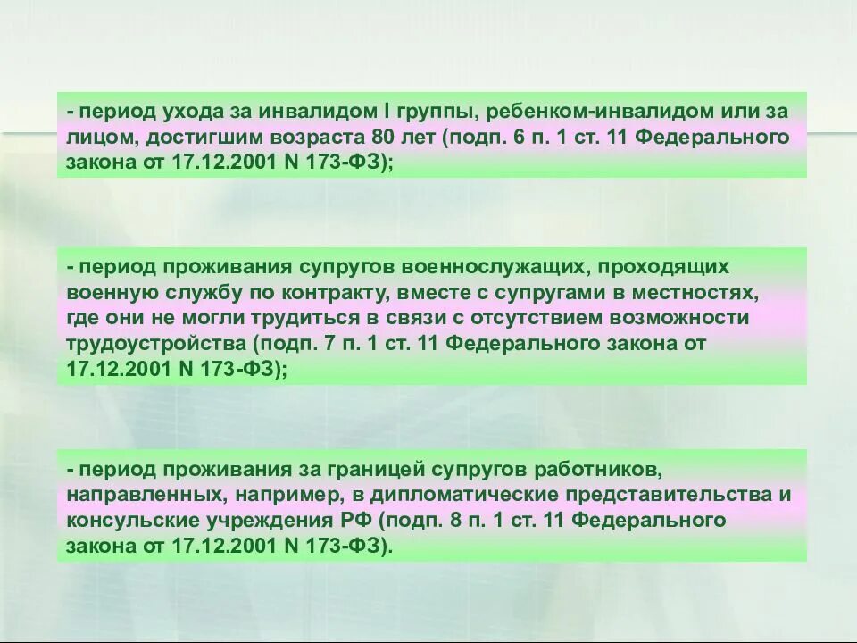 Периоды ухода за инвалидом 1 группы?. Период ухода за инвалидом 1 группы засчитывается в страховой стаж. Период ухода за лицом, достигшим возраста 80 лет, засчитывается. Коэффициент ухаживанием инвалида.