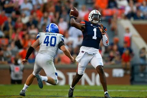 Sep 25, 2021; Auburn, AL, USA; T.J. Finley (1) throws the ball during the g...