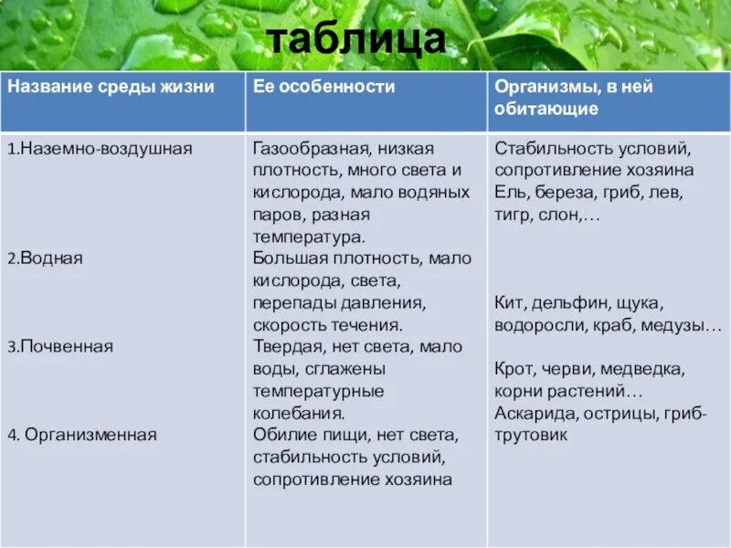 Что такое среда обитания биология 7. Среды жизни организмов таблица 5 класс биология. Среды жизни планеты земля 5 класс биология таблица. Название среды жизни биология 5 класс таблица. Характеристики сред обитания биология 5 класс.