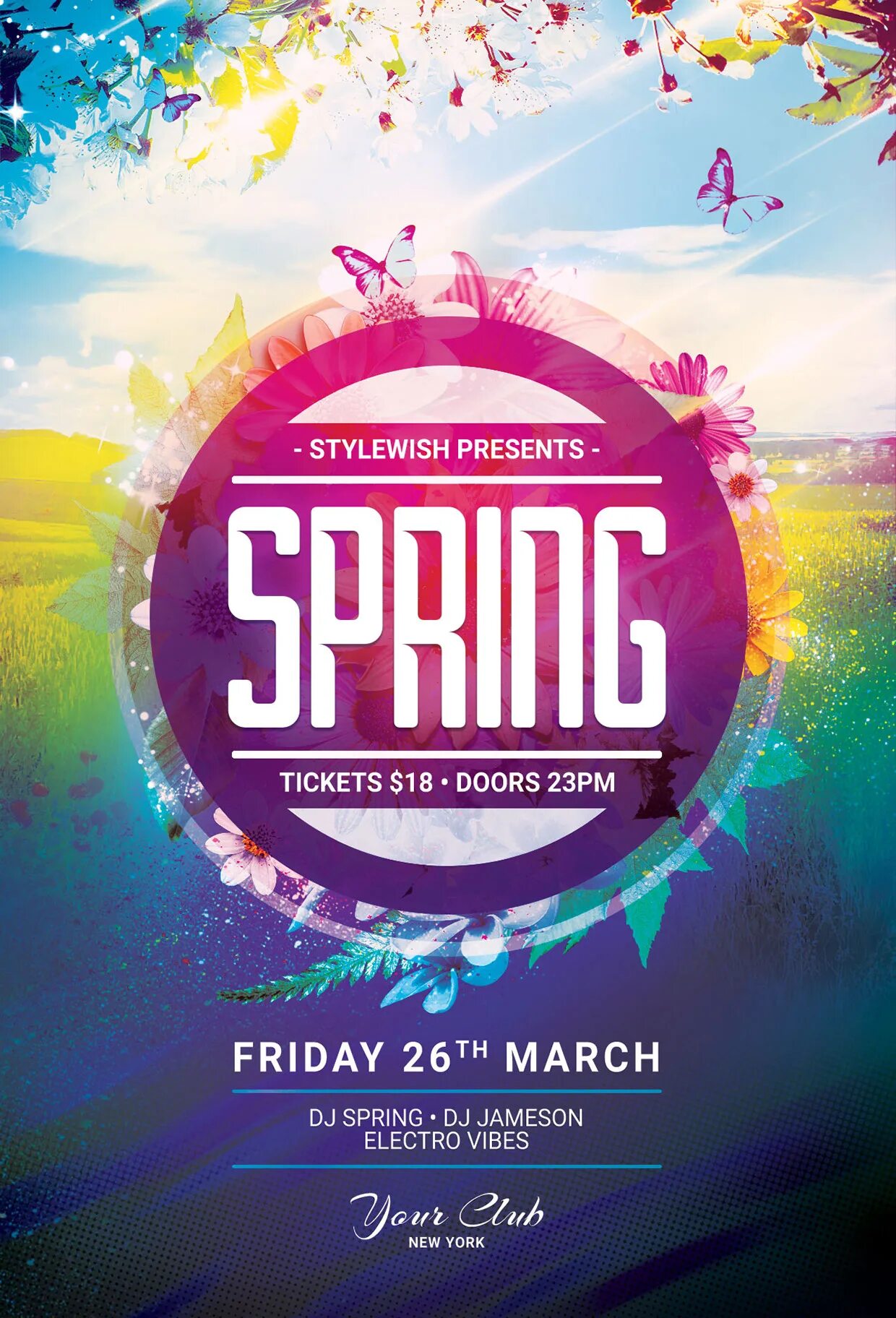 Spring party. Club House 2019. Spring Flyer. Вирус Весна. Spring Vibes Flyer.