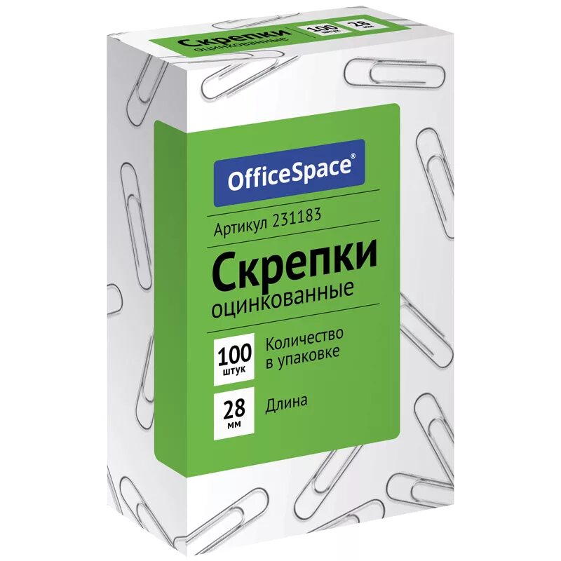 Скрепки оцинкованные. Скрепки 28мм, OFFICESPACE, 100шт., оцинкованные. Скрепки Office Space 28мм 100шт. Картонная упаковка. Скрепки Канц.28мм, OFFICESPACE, 100шт., карт. Упак. Скрепки 28мм, OFFICESPACE, 100шт., оцинкованные, карт. Упак..