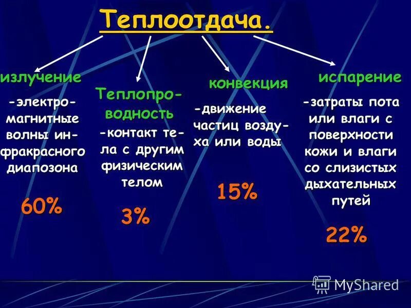 Выработка тепла и теплоотдача. Теплоотдача организма человека. Теплоотдача конвекцией испарение излучения. Конвекция излучение испарение. Способы теплоотдачи у человека.