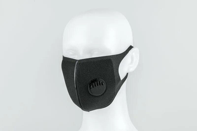 Черная маска из ткани с клапаном. Маска пена. Fabric face Mask Black. Коза фото маска паралон.