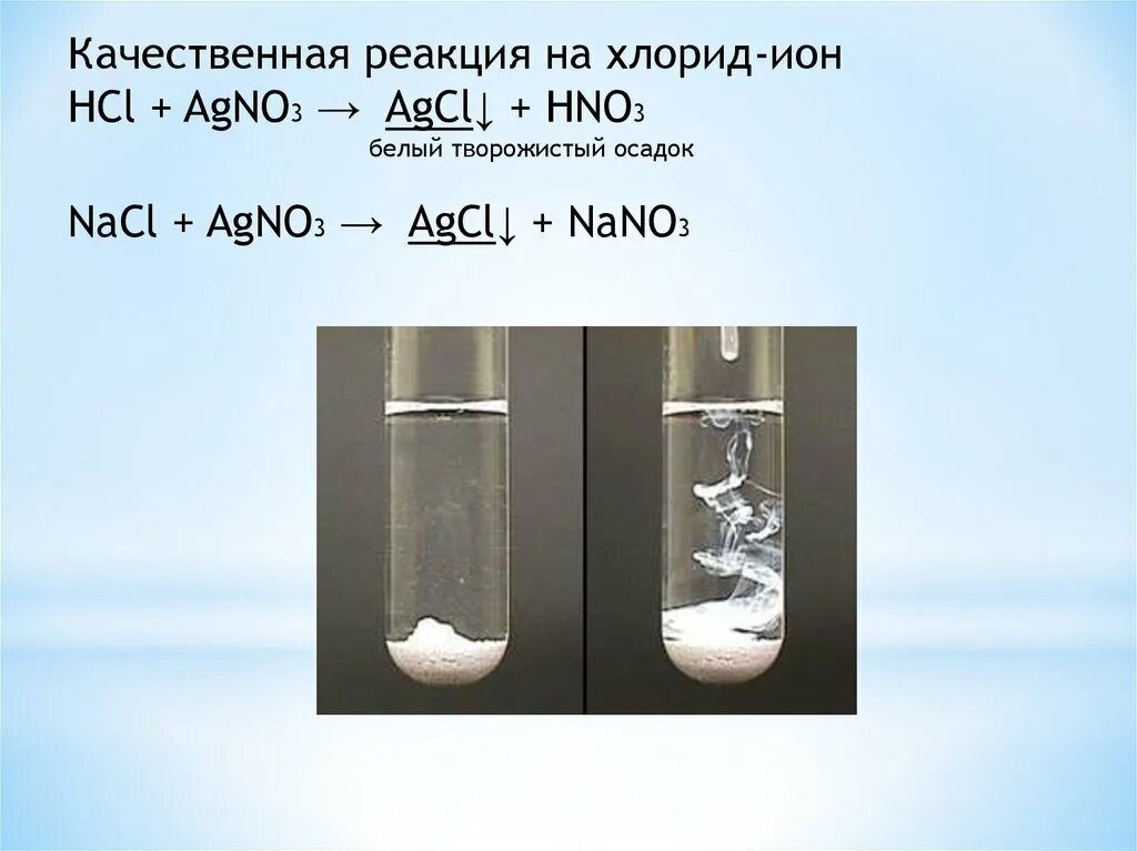 Hcl agcl цепочка. Качественная реакция на хлориды. Качественные реакции на хлорид ионы.