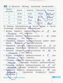 Заполни таблицу длина ширина площадь