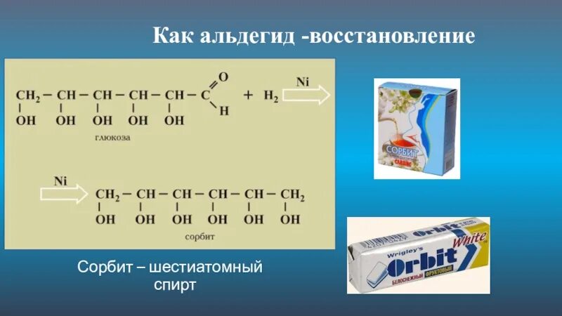 Реакция восстановления Глюкозы. Восстановление альдегидной группы Глюкозы. Восстановление сорбита.