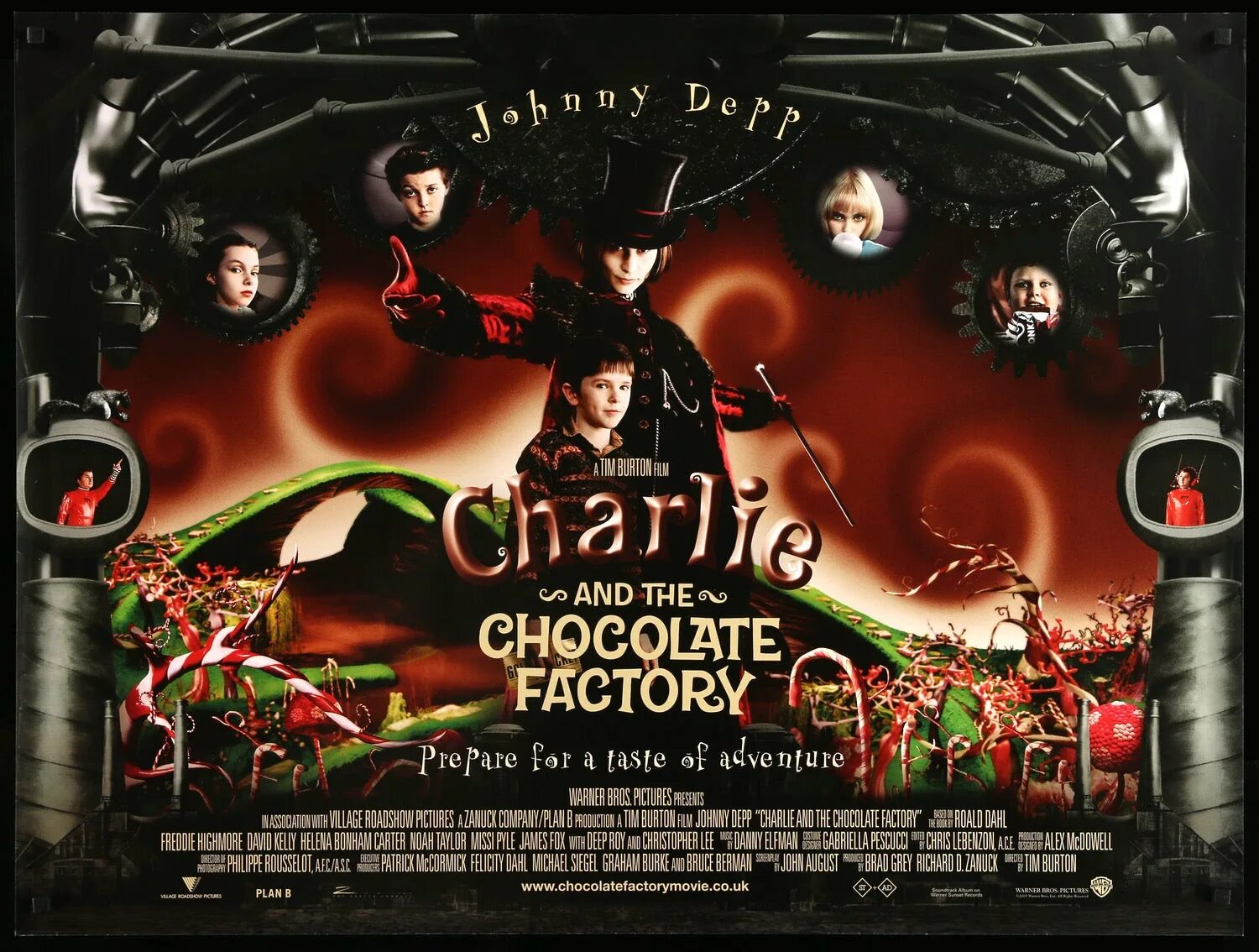 Сюжет шоколадной фабрики. Charlie and the Chocolate Factory 2005 poster. Charlie and the Chocolate Factory Постер. Charlie and the Chocolate Factory 2005 обложка. Чарли и шоколадная фабрика афиша.