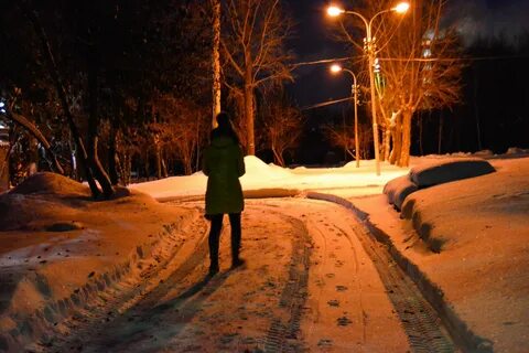 Девушка ночь зима
