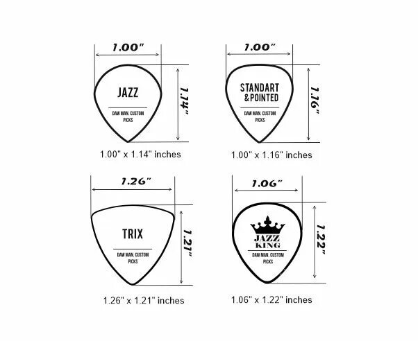 Pick size. Медиаторы daw man picks. guitar pick size in cm.