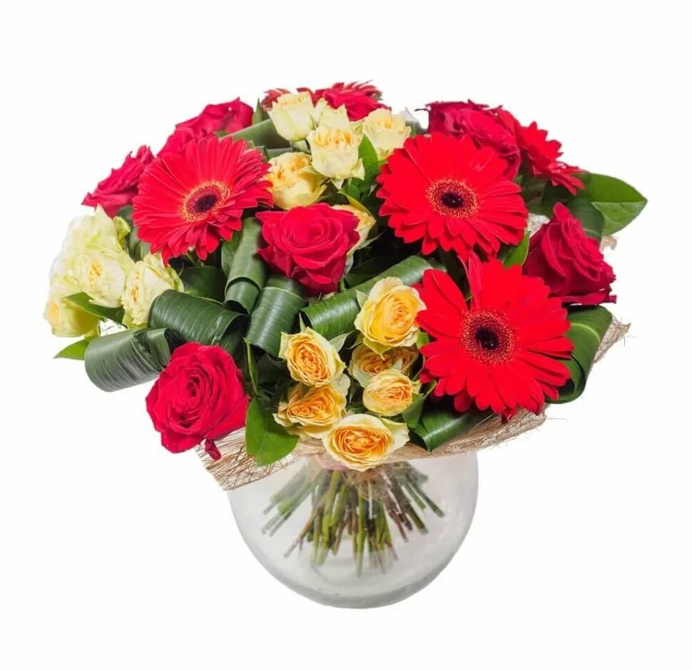 Букет из красных гербер и роз, Flowers and presents Moscow, buy at a price of 59