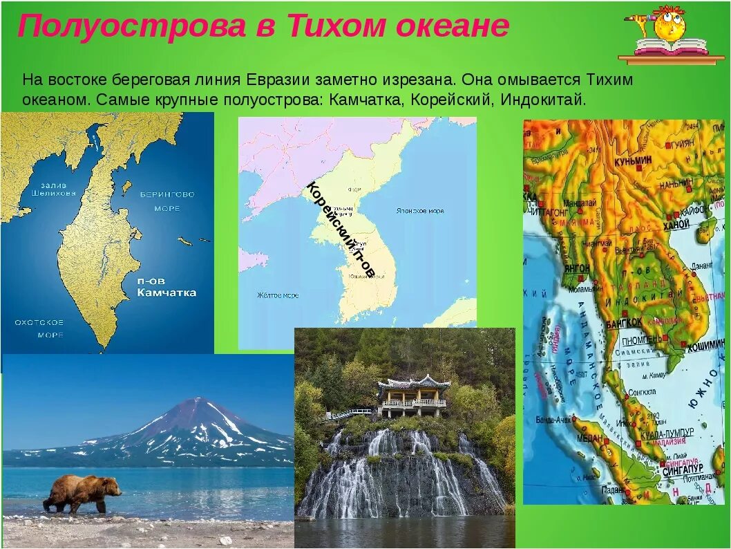 Полуострова острова моря евразии. Полуострова тихоготокен. Острова и полуострова. Острова и полуострова Тихого океана. Моря заливы проливы острова полуострова Тихого океана.