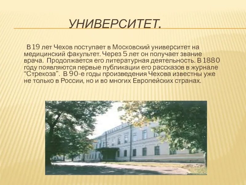 Чехов учился на факультете. Учеба Антона Павловича Чехова.