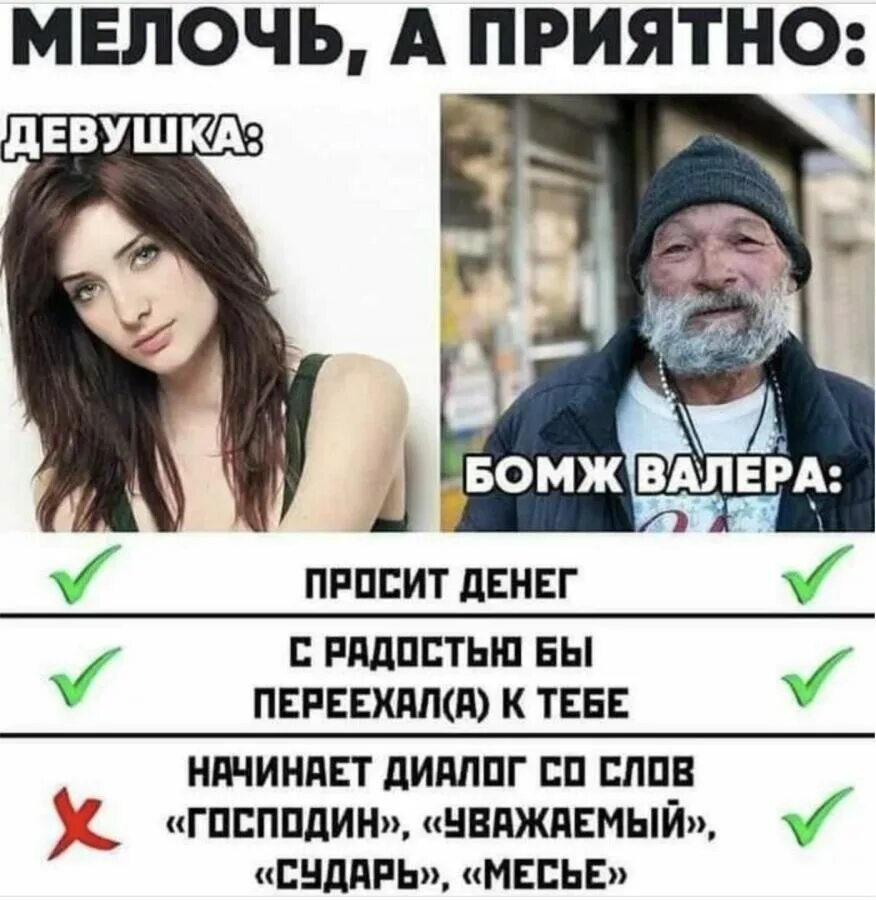 Думала он бомж а он владелец. Сравнение девушки и бомжа. мемы сравнения девушек. анекдоты про бомжей.
