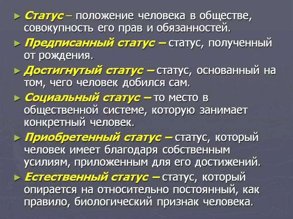 В обществе человека определенного. Положение человека в обществе. Статус это определение. Статусы про людей. Статус это в обществознании.