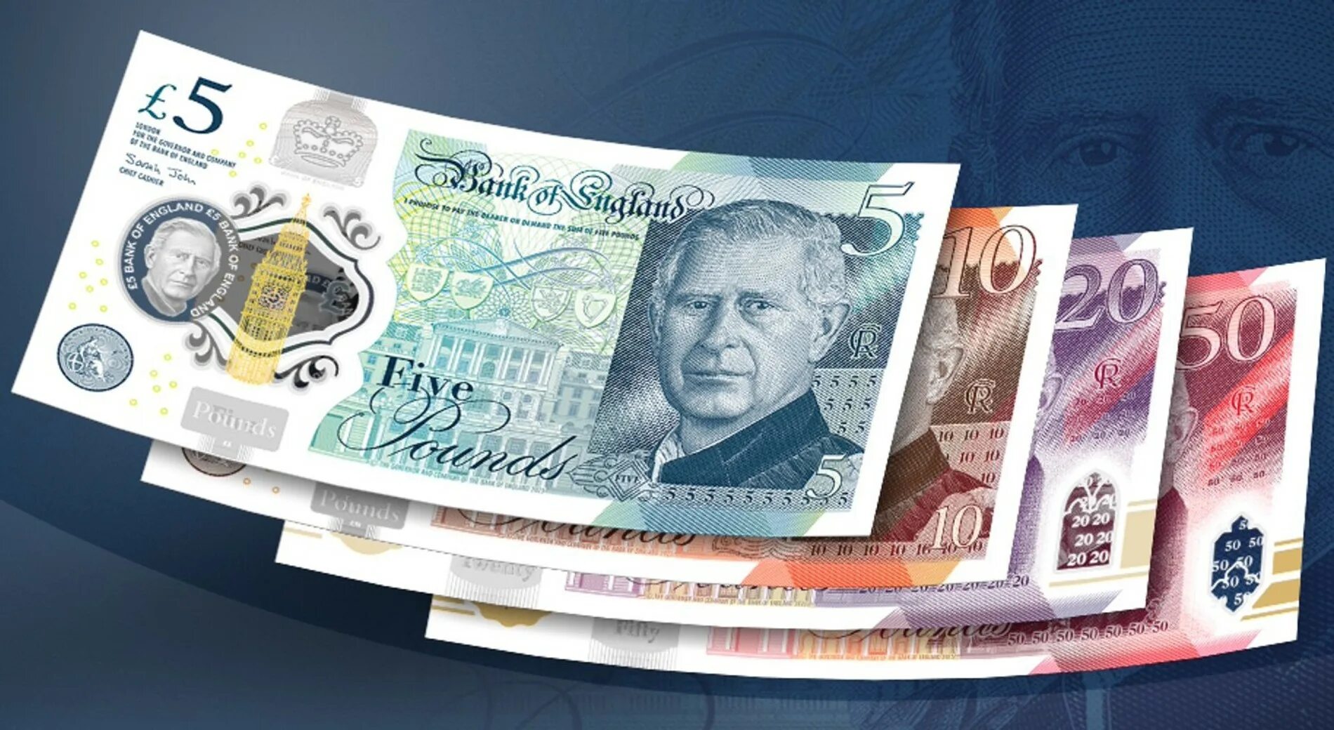 Новые деньги в 2024 году фото. Банкноты Великобритании с Карлом 3. Новые фунты стерлингов с Карлом 3.