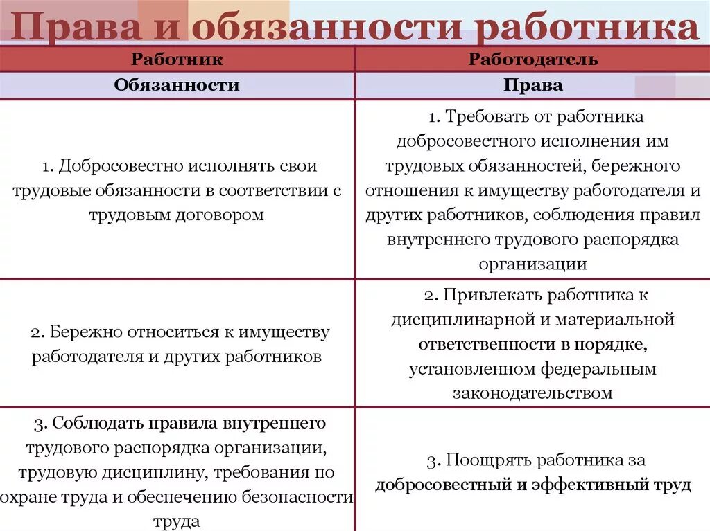 Две любые обязанности работника