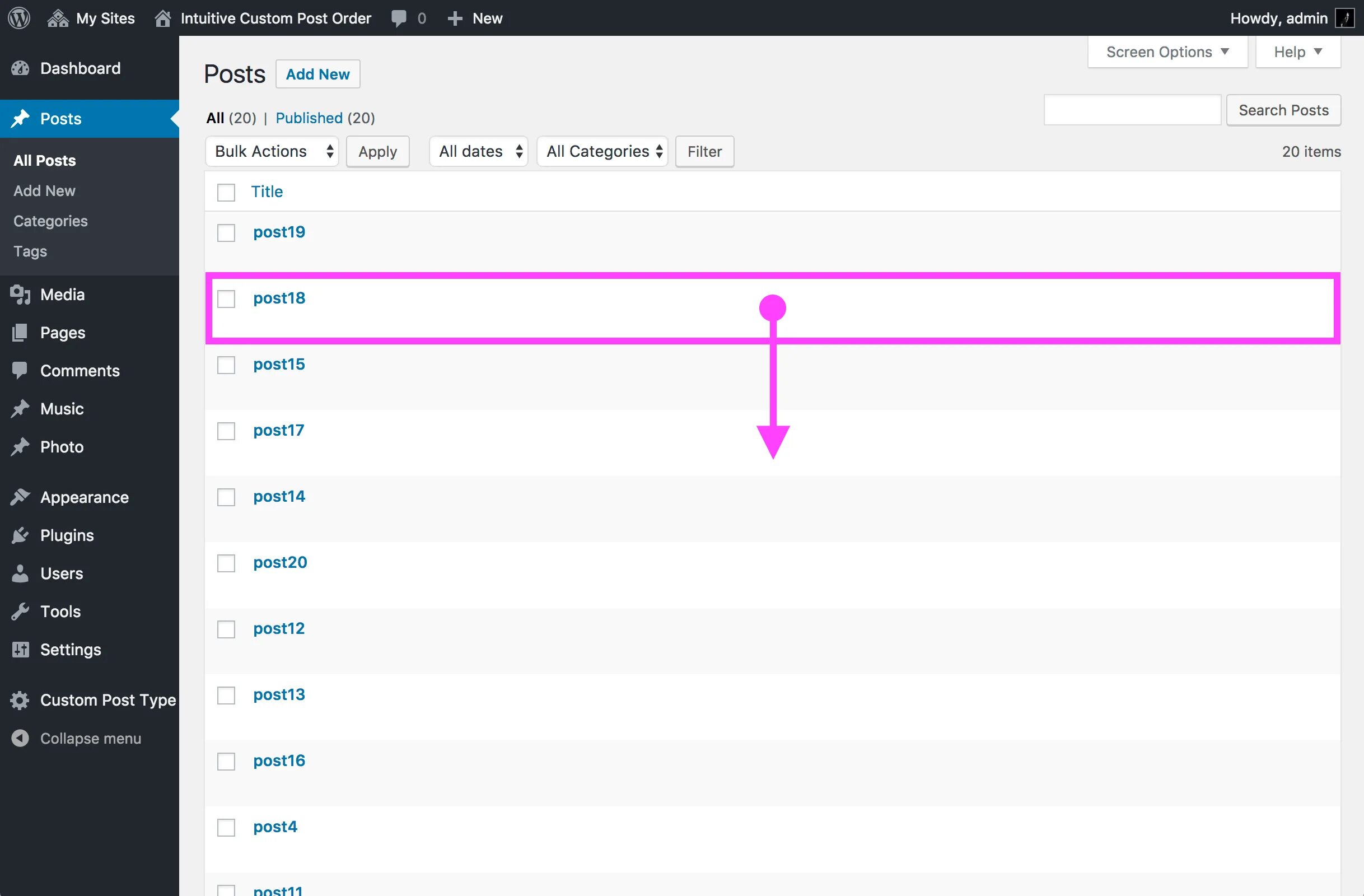 Posts 13. Intuitive Custom Post order. POSTMASH — Custom Post order. Add posting.