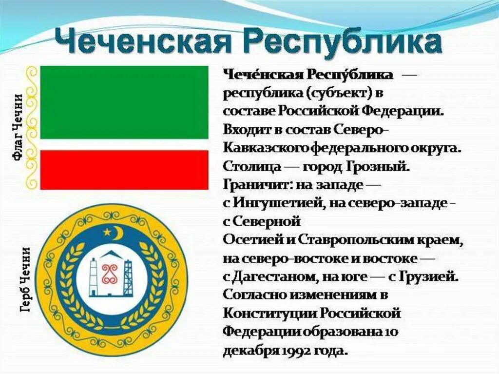 Написать республику россии. Чеченская Республика герб флаг гимн столица. Чеченская Республика сообщение. Чеченская Республика доклад. Чеченская Республика презентация.