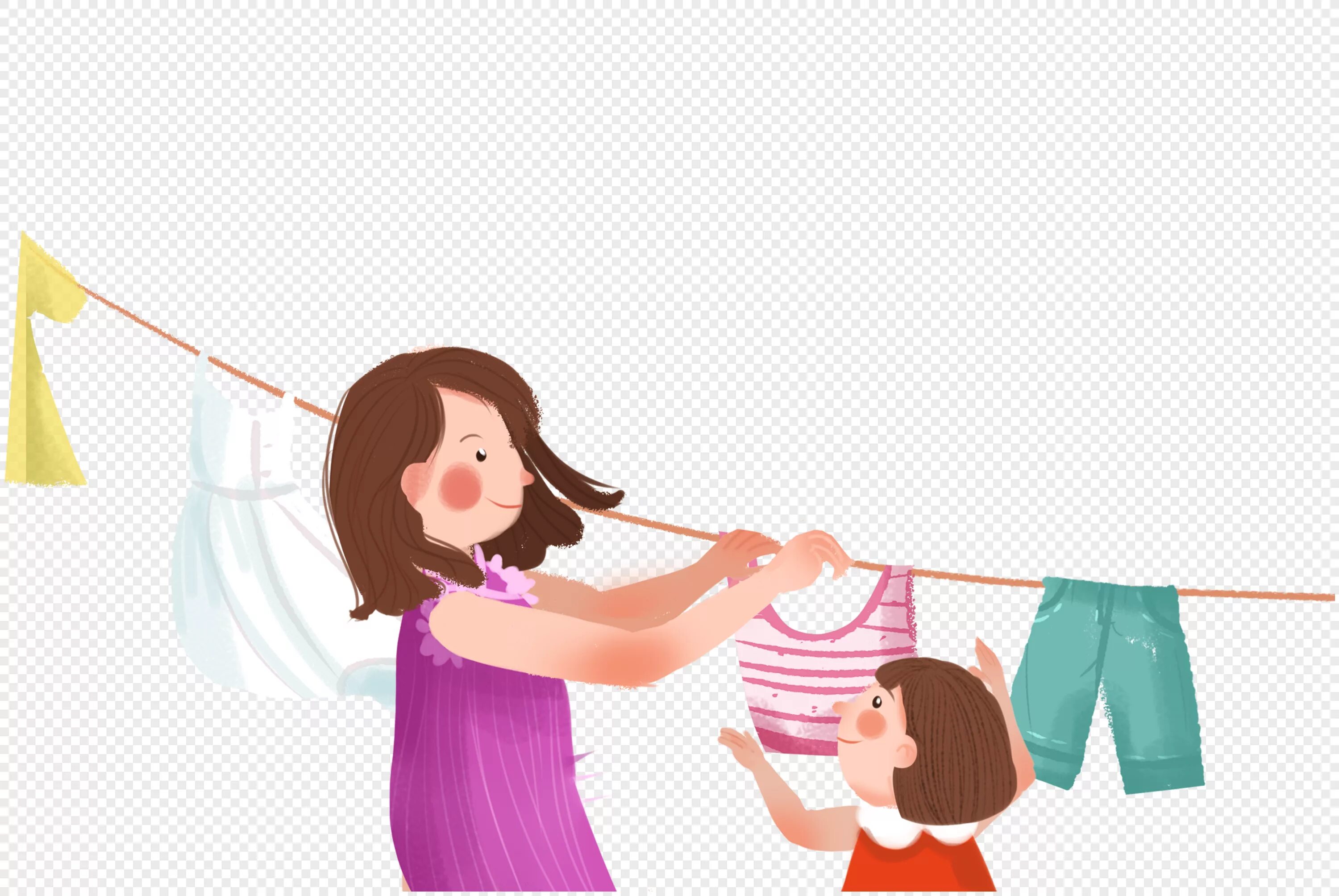 Танец помогаем маме. Мама вешает белье. Фон помогаю маме. Иллюстрация помогаю маме. Дети развешивают белье на прозрачном фоне.