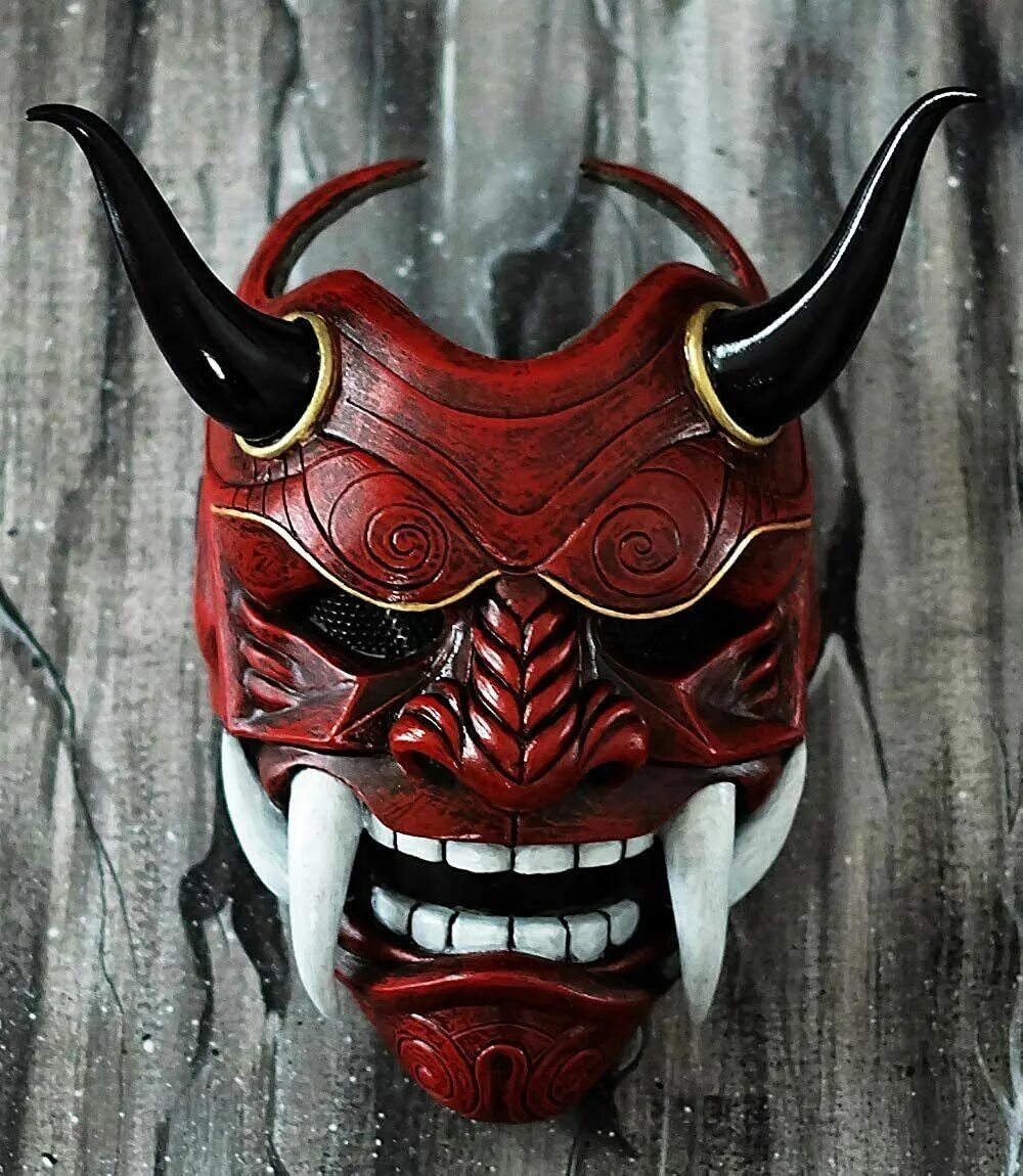 Японская маска Hannya самурая. Маска они Самурай. Hannya японский демон маска. Oni демон Самурай маска.