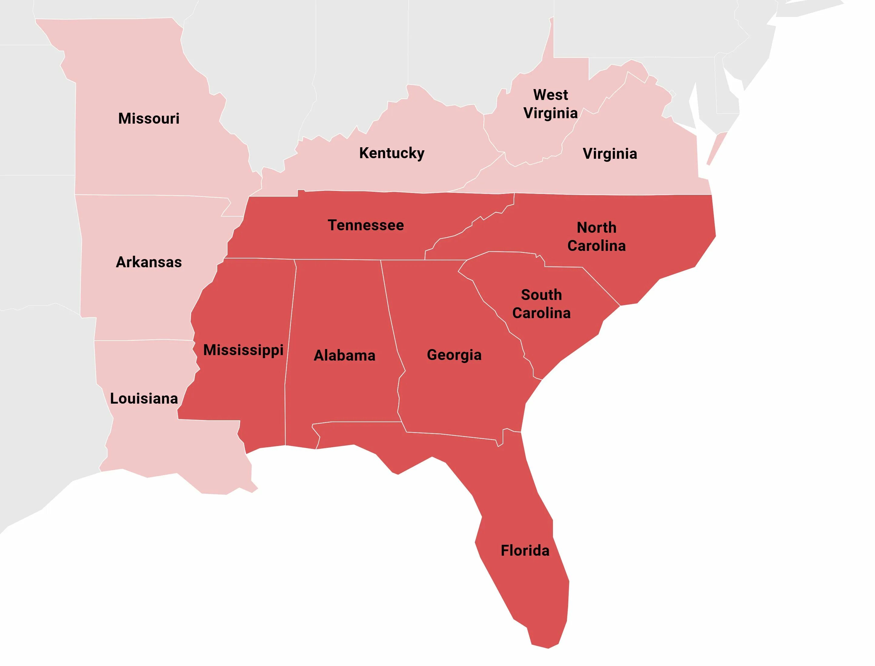 Регион South East. Southeast Region USA. USA East. North East South East USA Map.