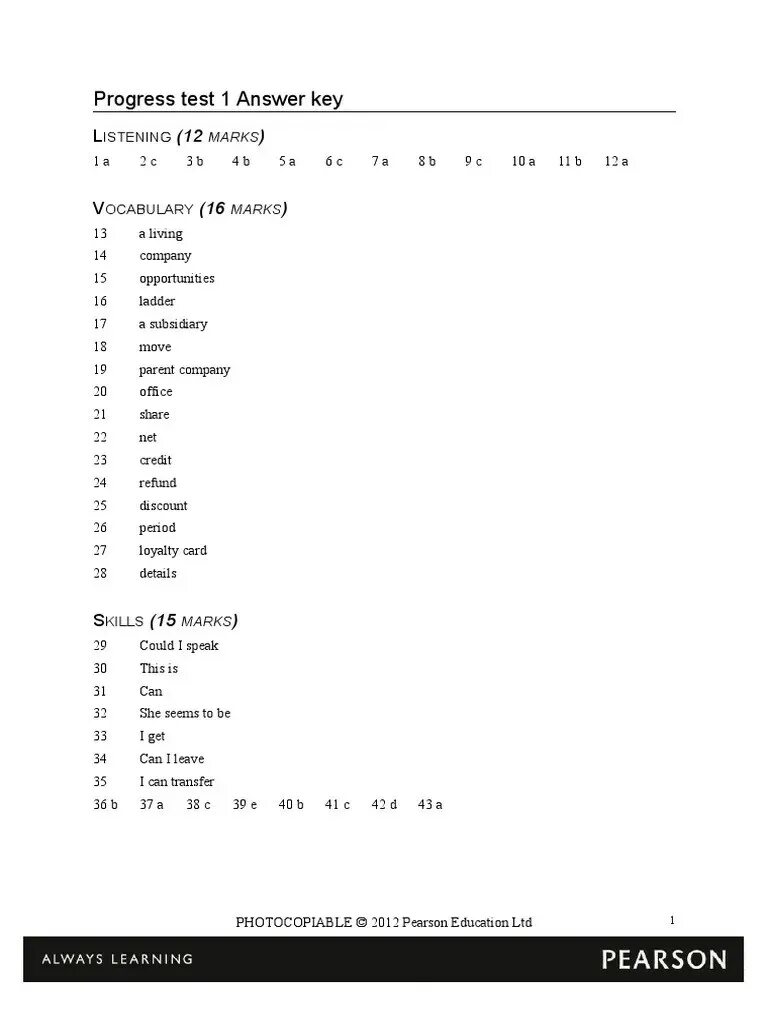 Market leader Test Elementary Keys. Photocopiable Tests ответы по английскому Market leader Intermediate. Progress Test 1 Market leader Intermediate. Market leader pre Intermediate progress Test answer Keys. Unit 1 progress test a