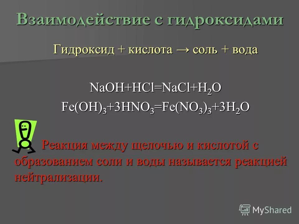 Кислоты взаимодействуют с гидроксидами металлов