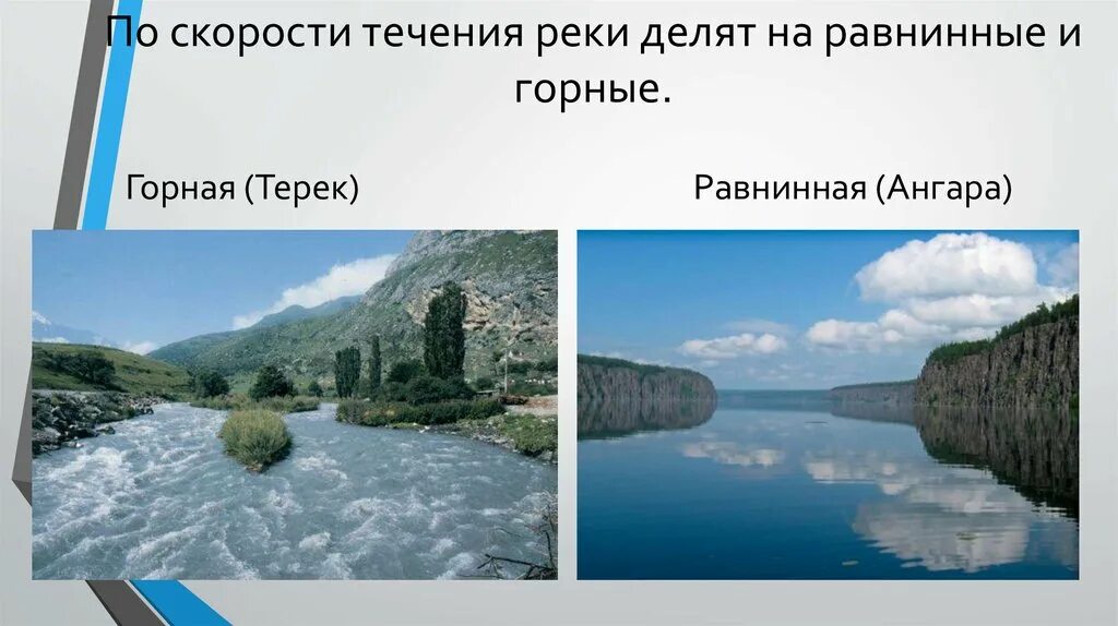 Характер течения воды. Терек Горная или равнинная река. Горные и равнинные реки России. Скорость течения равнинных рек. Горные и равнинные реки схема.