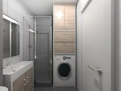 Ванная комната с душевой и стиральной машиной