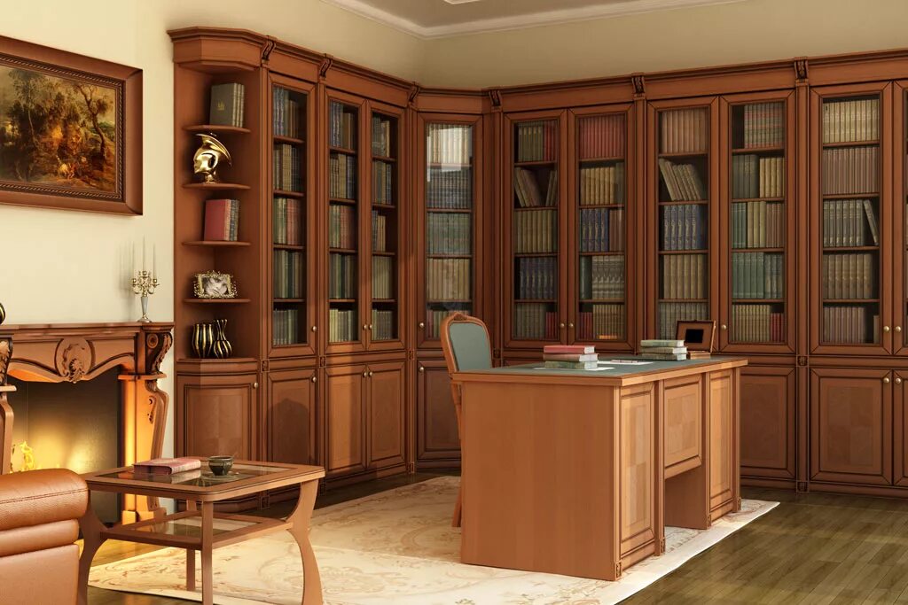 Книжный шкаф в кабинет. Библиотека из массива. Массив документов библиотек