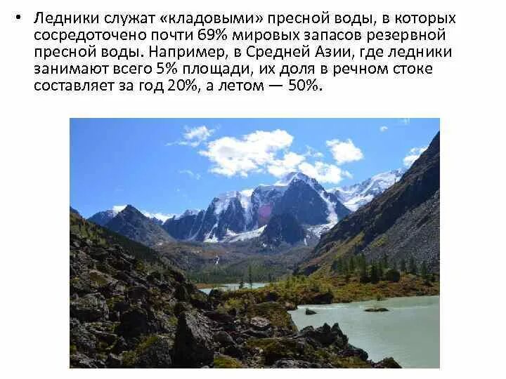 Самую большую площадь занимают ледники