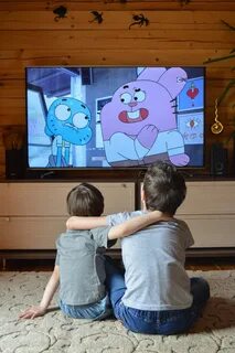 Children watch cartoons