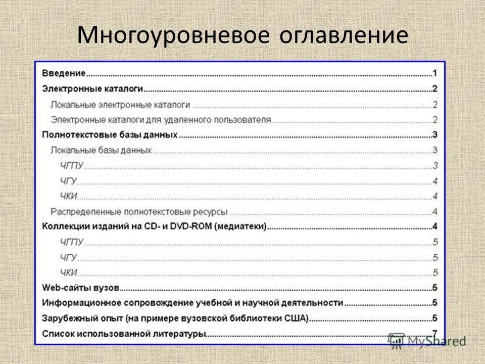 Электронное оглавление