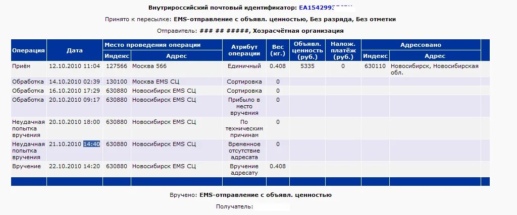 Срок доставки письма