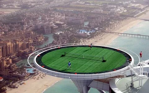 round gray and green open-door tennis ground, Dubai, tennis HD wallpaper.