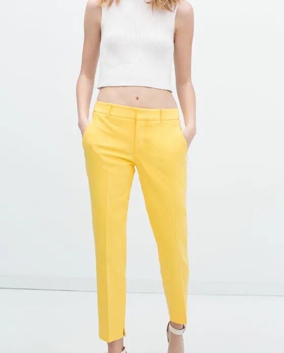 Желтые штаны Zara. Жёлтые брюки женские.