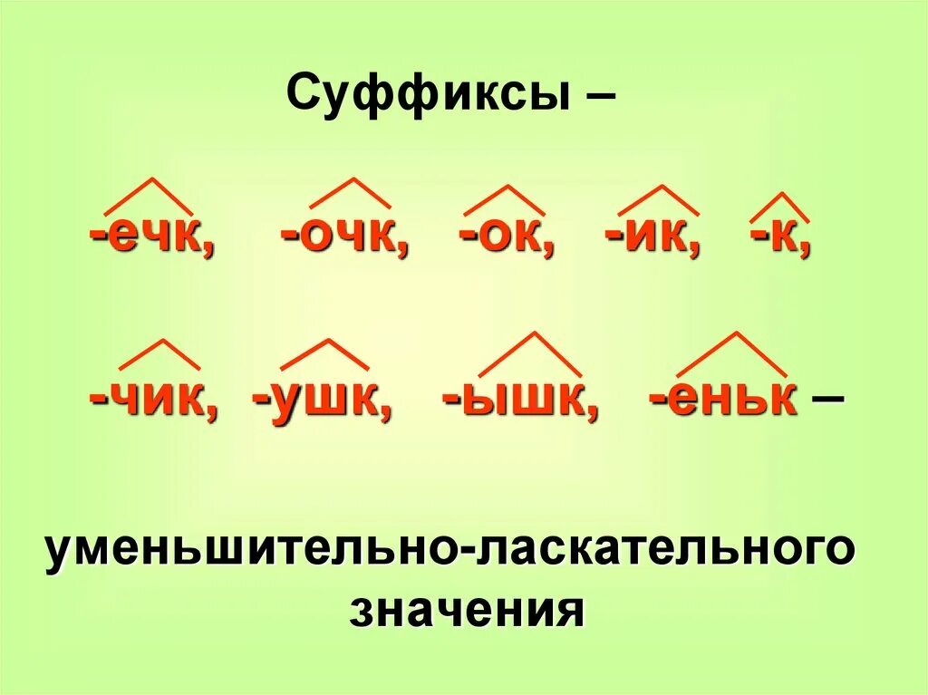 Суффикс очк еньк. Уменьшительно-ласкательные суффиксы. Суффиксы очк ечк. Суффиксы с уменьшительным значением. Подушечка суффикс