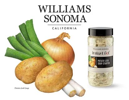 Illustration of potatoes, leeks, and onion used on packaging for Williams-Sonoma